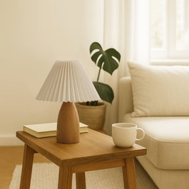 Opviq Lámpara de Mesa de Madera Crema y Roble